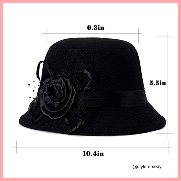 Vintage Felt Cloche Hat Winter Floral Fedora Bucket Hat